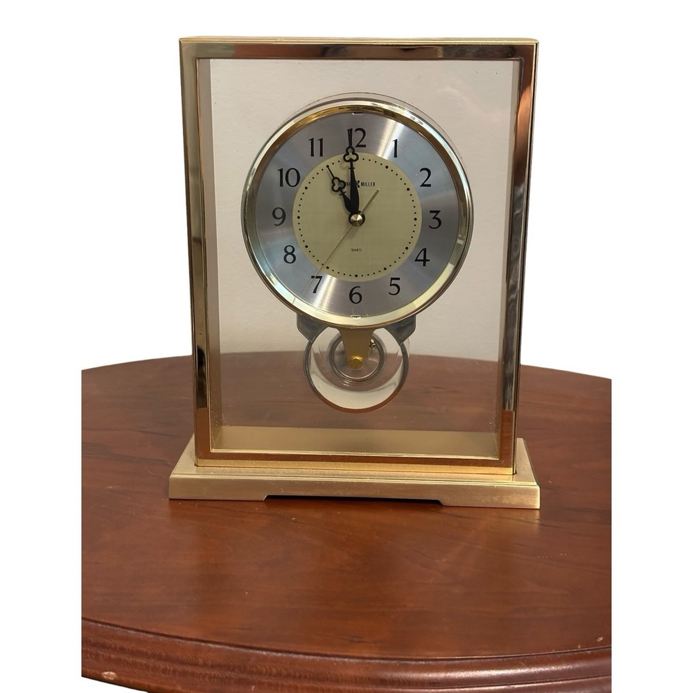 Vintage Howard Miller Clock Quartz Desk Mantle Brass Tone Glass Japan